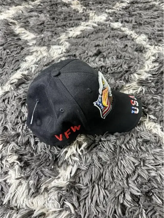 Vintage 90s Grail Sample USA Hat American Cap Trucker Post 5102 Black VFW New